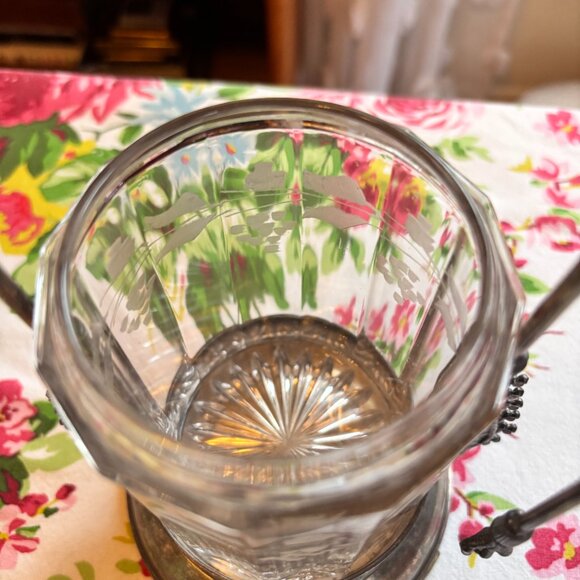 E.G. Webster Antique Triple Plate Victorian Etched Pickle Castor Jar with Tongs - Picture 6 of 15